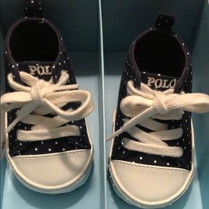 Ralph Lauren Navy Pin Dot Cotton Baby Shoes